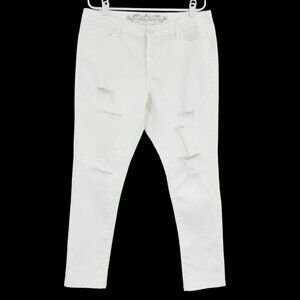 Wax Jean Women's White Stretch Mid Rise Distressed Skinny Denim Jeans‎ Size 18